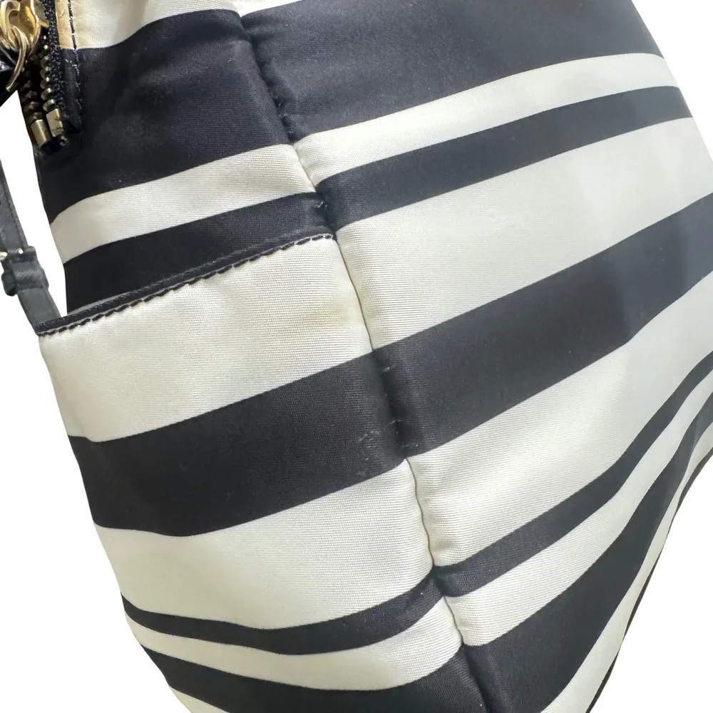 Kate Spade Striped Nylon Backpack Womens Medium Black White Fair Saffiano‎ Trim